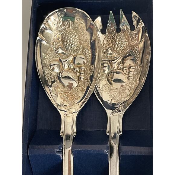 Vintage FB Rogers Kings Shell Silverplate Salad Serving Set In Original Box - Picture 5 of 14